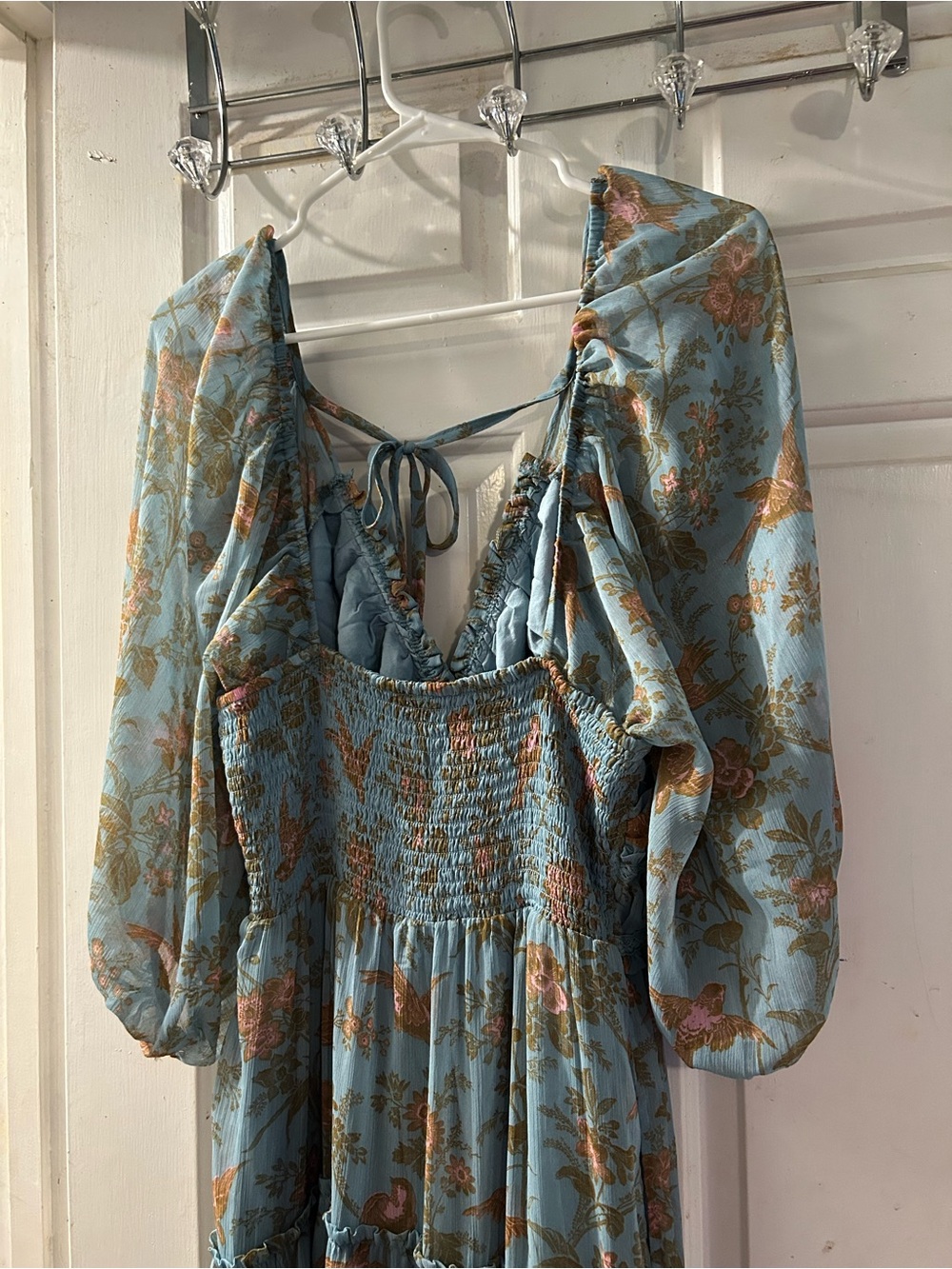 Free People Dusty Blue Floral Maxi Dress with Puff Sleeves - Picture 5 of 5